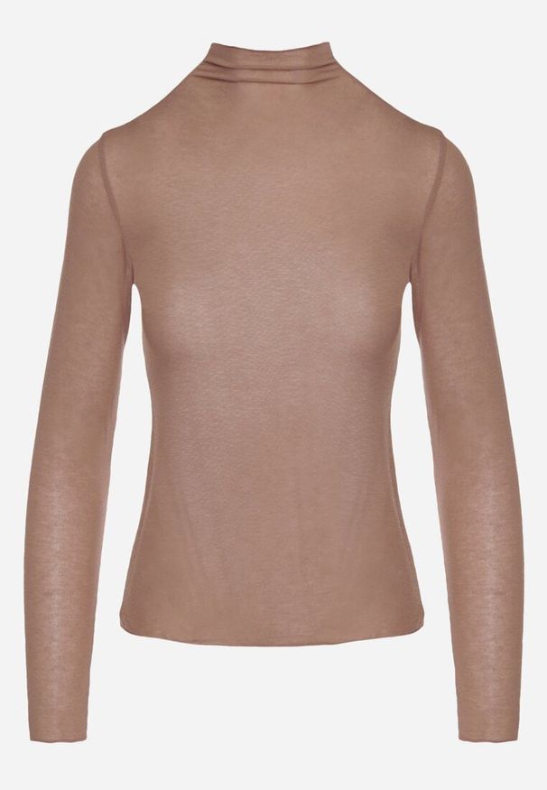 Born2be - Brązowa Bluzka z Golfem Typu Longsleeve z Wiskozy z Kaszmirem Fedine. Okazja: na co dzień. Typ kołnierza: golf. Kolor: brązowy. Materiał: wiskoza, kaszmir. Długość rękawa: długi rękaw. Styl: klasyczny, casual, elegancki