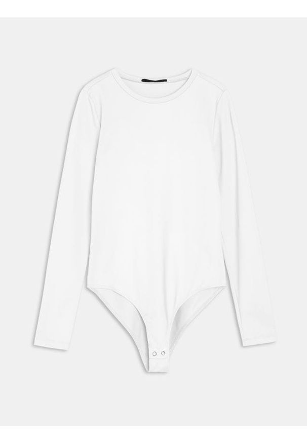 Sinsay - Body z długim rękawem - kremowy. Kolor: kremowy. Długość rękawa: długi rękaw. Długość: długie