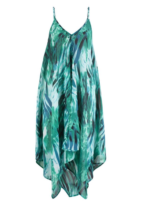 Sukienka plażowa bonprix zielono-turkusowy z nadrukiem. Okazja: na plażę. Kolor: zielony. Wzór: nadruk. Styl: elegancki