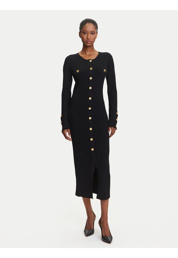 Karl Lagerfeld - KARL LAGERFELD Sukienka dzianinowa A3W13038 Czarny Slim Fit. Typ kołnierza: dekolt w karo. Kolor: czarny. Materiał: syntetyk