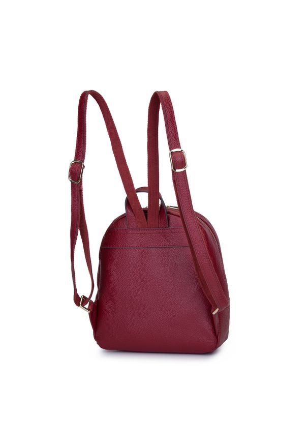Wittchen - Damski plecak ze skóry minimalistyczny mały. Kolor: czerwony. Materiał: skóra. Wzór: haft, paski. Styl: elegancki, casual