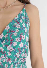 Born2be - Zielona Sukienka Maxi na Regulowanych Ramiączkach z Cienkimi Gumkami w Pasie Abgale. Okazja: na co dzień. Kolor: zielony. Długość rękawa: na ramiączkach. Wzór: kwiaty. Typ sukienki: proste. Styl: casual. Długość: maxi #4