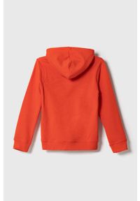Guess bluza bawełniana dziecięca kolor czerwony z kapturem z nadrukiem. Typ kołnierza: kaptur. Kolor: czerwony. Materiał: bawełna. Wzór: nadruk #2