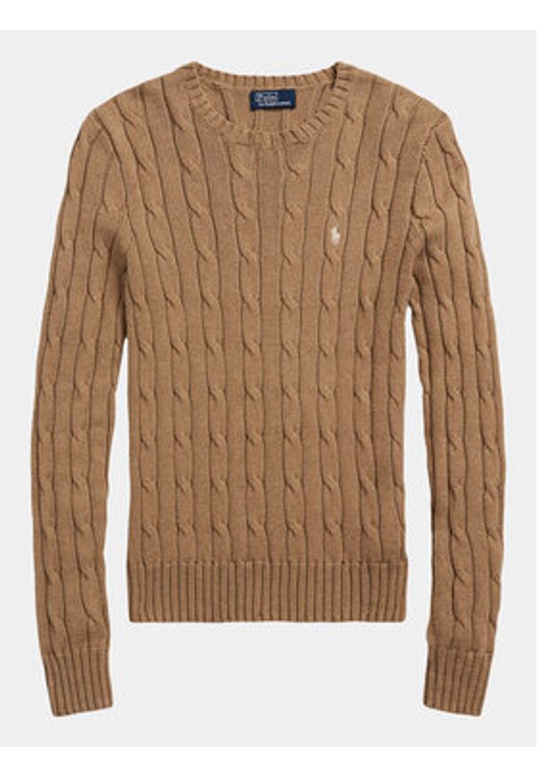 Polo Ralph Lauren Sweter Julianna 211943903002 Brązowy Regular Fit. Typ kołnierza: polo. Kolor: brązowy. Materiał: bawełna