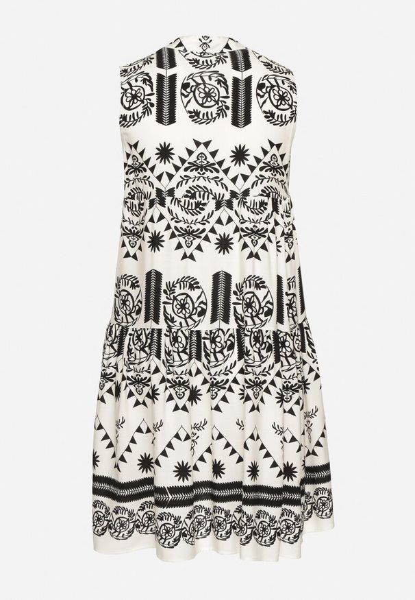 Born2be - Czarno-Kremowa Sukienka o Rozkloszowanym Kroju Bez Rękawów w Etniczny Wzór Revarise. Okazja: na co dzień. Typ kołnierza: dekolt w serek. Kolekcja: plus size. Kolor: czarny. Długość rękawa: bez rękawów. Typ sukienki: dla puszystych. Styl: casual