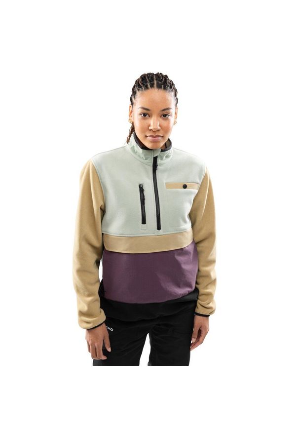 SIROKO - Damska bluza polarowa ze stójką Siroko Vinicunca-W Olive Green. Typ kołnierza: kołnierzyk stójkowy. Kolor: zielony. Materiał: polar. Długość: krótkie