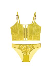 Intica - Komplet bielizny z biustonoszem push-up koronkowy detal Gabi. Kolor: żółty. Materiał: koronka