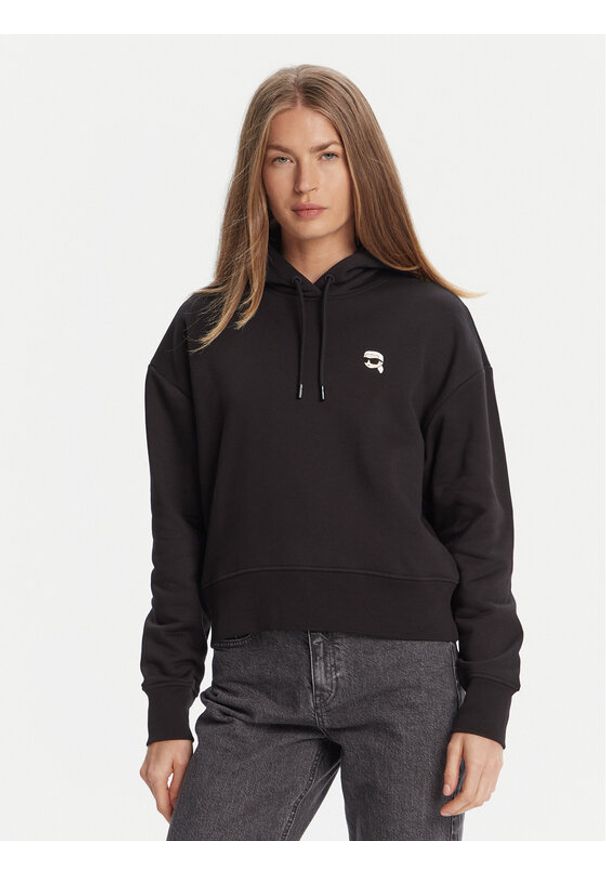 Karl Lagerfeld - KARL LAGERFELD Bluza A3W20053 Czarny Regular Fit. Typ kołnierza: dekolt w karo. Kolor: czarny. Materiał: bawełna