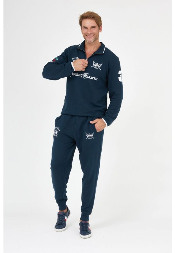 La Martina - LA MARTINA Granatowa bluza męska z suwakiem. Typ kołnierza: polo. Kolor: niebieski
