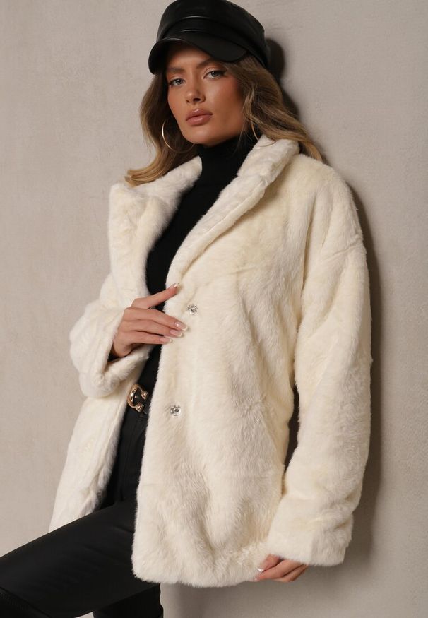 Renee - Kremowa Kurtka Dorima. Kolor: beżowy. Materiał: poliester, skóra, futro. Sezon: zima, jesień. Styl: elegancki