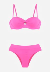 Renee - Fuksjowe Bikini Dwuczęściowe z Ozdobnym Węzłem i Odpinanymi Ramiączkami Azaeryra. Kolekcja: plus size. Kolor: różowy. Wzór: geometria #5