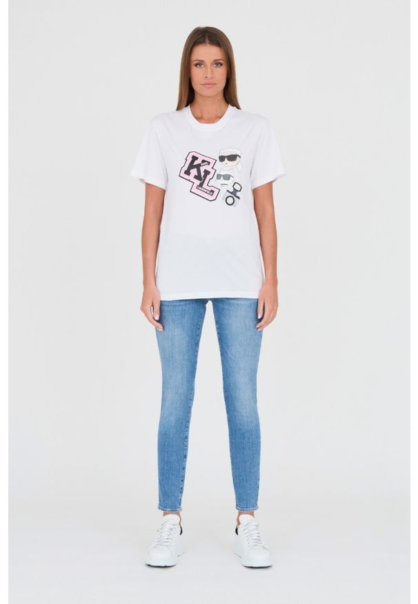 Karl Lagerfeld - KARL LAGERFELD Biały damski t-shirt Ikonik Varsity Tee, Rozmiar M. Kolor: biały. Materiał: bawełna
