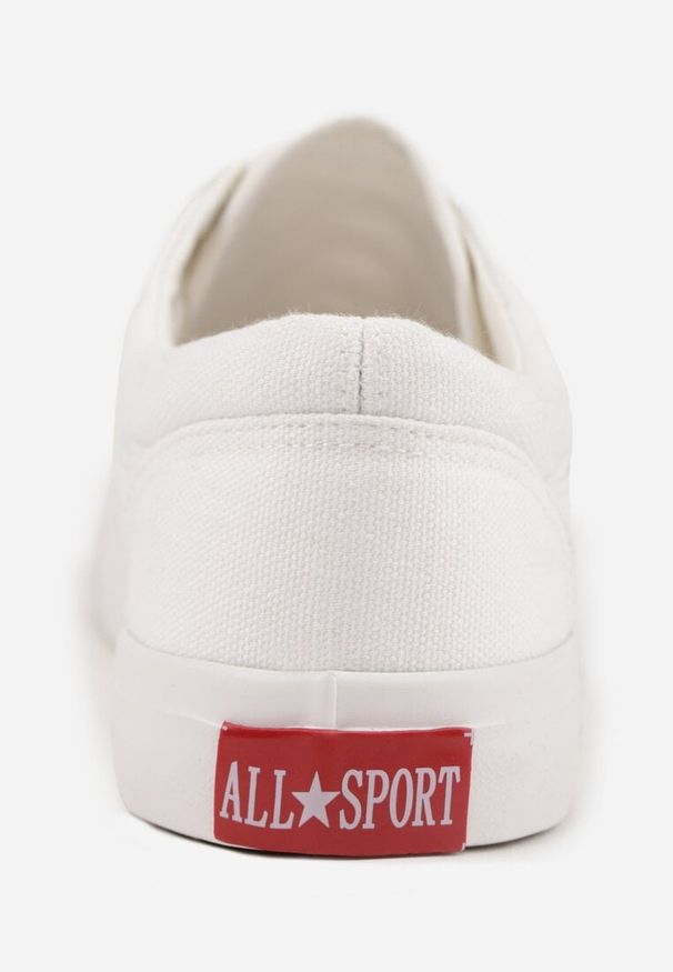 Renee - Wiązane Białe Tenisówki Trampki z Niską Cholewką Ozdobione Geometrycznym Wzorem Wioressa. Wysokość cholewki: przed kostkę. Kolor: biały. Materiał: jeans. Szerokość cholewki: normalna. Wzór: aplikacja, geometria. Styl: sportowy