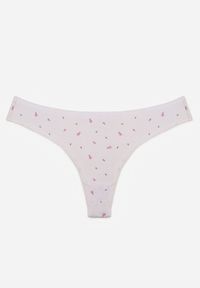 Born2be - Białe Majtki Stringi z Bawełną w Kwiaty Calylia. Kolor: biały. Materiał: bawełna. Wzór: kwiaty #1