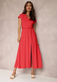 Renee - Czerwona Sukienka Kopertowa Appephone. Kolor: czerwony. Materiał: tkanina. Długość rękawa: krótki rękaw. Wzór: gładki. Typ sukienki: kopertowe. Styl: glamour. Długość: maxi #1