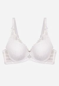 Born2be - Biały Biustonosz Koronkowy z Kokardkami Themikaia. Kolor: biały. Materiał: koronka #5