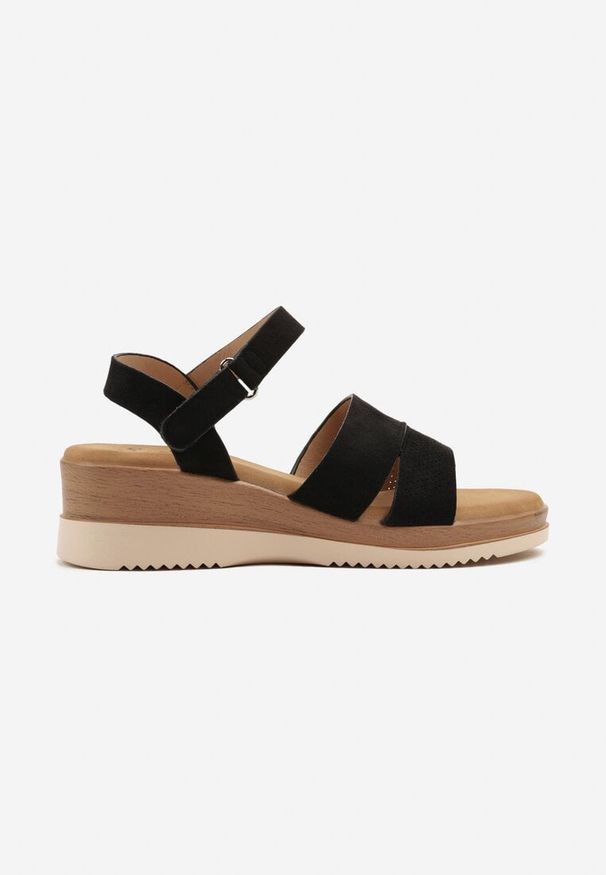 Born2be - Czarne Sandały na Koturnie z Dwoma Paskami Parseli. Okazja: na co dzień. Zapięcie: pasek. Kolor: czarny. Sezon: lato. Obcas: na koturnie. Styl: elegancki, casual, klasyczny