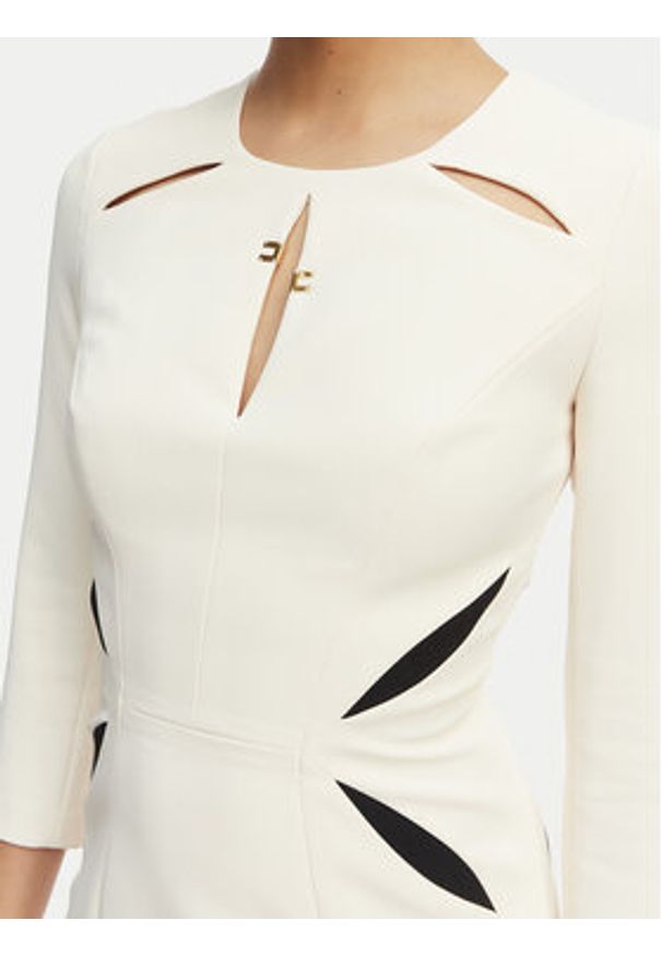 Elisabetta Franchi Sukienka koktajlowa AB-868-61E2-V390 Kremowy Slim Fit. Kolor: kremowy. Materiał: syntetyk. Styl: wizytowy