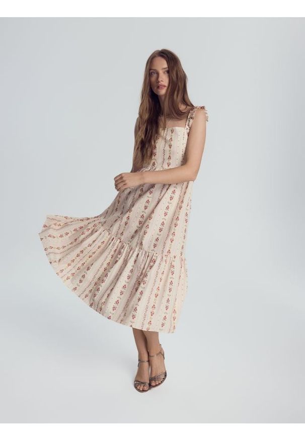 Reserved - Bawełniana sukienka midi - wielobarwny. Materiał: bawełna. Długość: midi