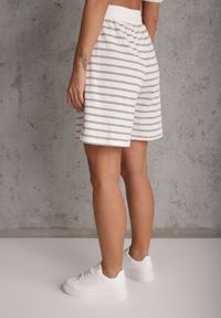 Renee - Czarno-Białe Casualowe Szorty High Waist w Prążki z Bawełnianej Tkaniny Lennliss. Okazja: na co dzień. Stan: podwyższony. Kolor: biały. Materiał: bawełna, tkanina. Wzór: prążki. Sezon: lato. Styl: casual #7