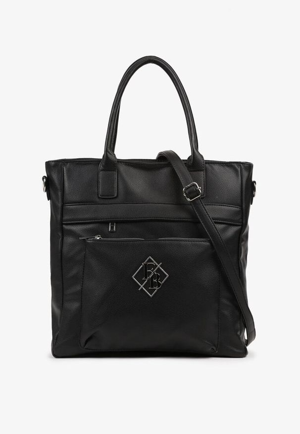 Renee - Czarna Torebka Typu Shopper z Paskiem Crossbody Zdobiona Aplikacją Idaniela. Kolor: czarny. Wzór: aplikacja. Dodatki: z aplikacjami. Materiał: zdobione. Styl: elegancki, casual. Rodzaj torebki: na ramię