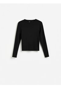 Reserved - Longsleeve z modalem - czarny. Kolor: czarny. Materiał: bawełna, dzianina. Długość rękawa: długi rękaw