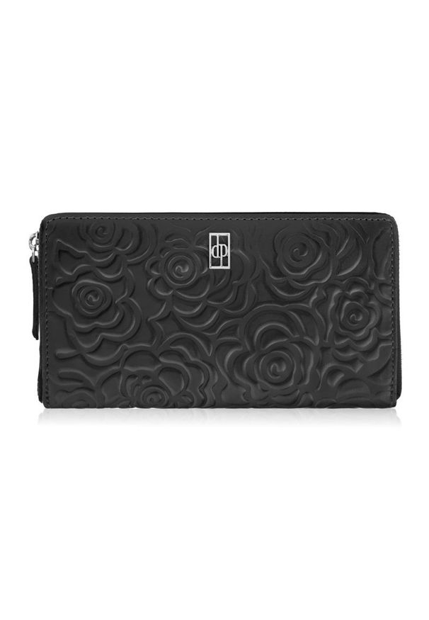 PAOLO PERUZZI - Czarny portfel damski ze skóry naturalnej w kwiaty Paolo Peruzzi AL-13-BL. Kolor: czarny. Materiał: skóra. Wzór: kwiaty