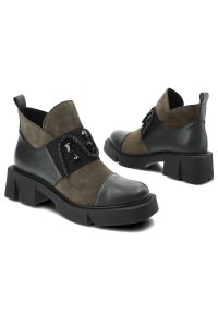 Zielone Eleganckie Botki Damskie Armodo. Kolor: zielony. Materiał: skóra, jeans, materiał. Sezon: jesień. Styl: elegancki #7