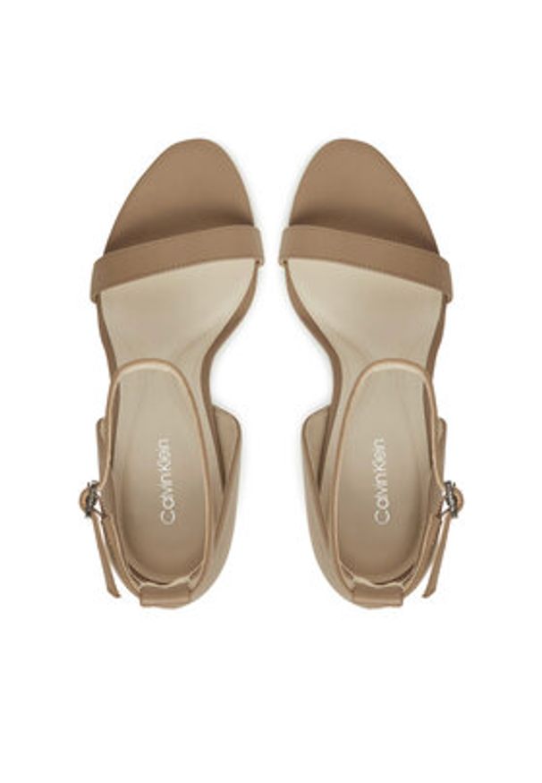 Calvin Klein Sandały Heel Sandal 90 - Lth HW0HW02337 Beżowy. Kolor: beżowy. Materiał: skóra