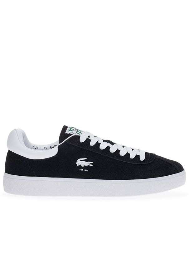 Buty Lacoste Court 746SFA0055-312 - czarne. Okazja: na co dzień. Zapięcie: sznurówki. Kolor: czarny. Materiał: guma, skóra, zamsz, materiał, syntetyk, poliester. Wzór: aplikacja