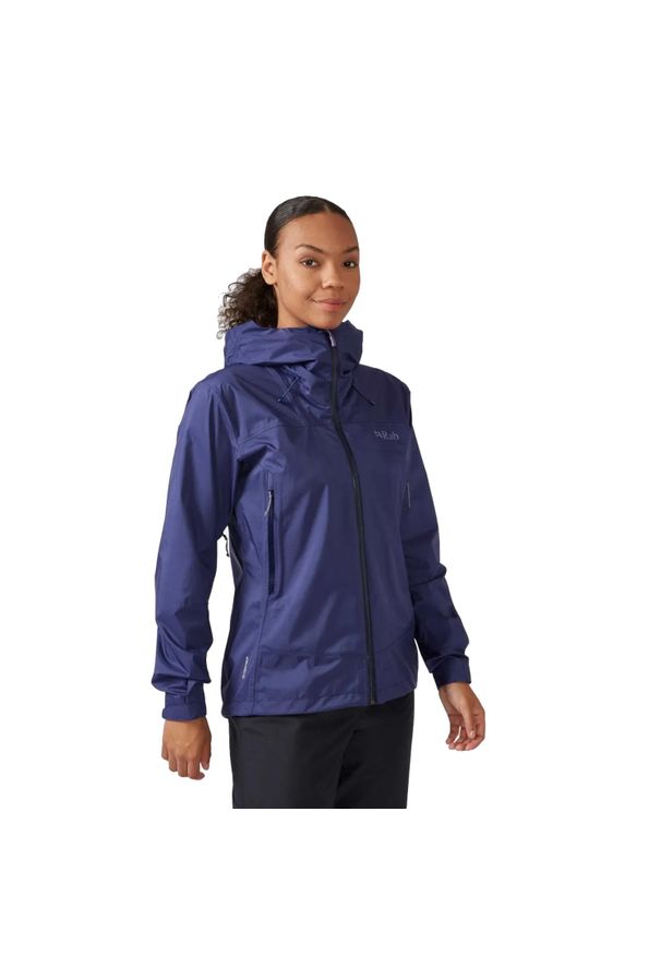 Kurtka przeciwdeszczowa damska Rab Downpour Plus 2.0 Jacket z kapturem. Typ kołnierza: kaptur. Kolor: niebieski