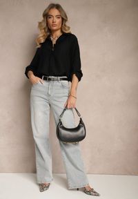 Renee - Czarna Koszula o Kroju Oversize z Podpinanymi Rękawami Jenitta. Okazja: na co dzień. Kolor: czarny. Materiał: jeans. Styl: casual, elegancki #4