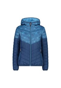 Damska kurtka z kapturem CMP. Typ kołnierza: kaptur. Kolor: niebieski. Materiał: puch. Sport: turystyka piesza #1