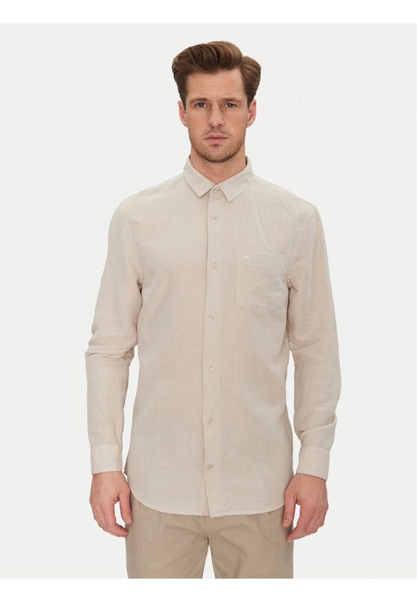 Calvin Klein Koszula K10K114488 Beżowy Regular Fit. Kolor: beżowy. Materiał: bawełna, len