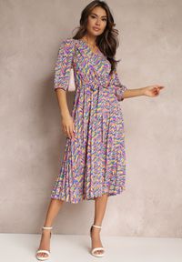 Renee - Niebiesko-Różowa Plisowana Sukienka Maxi z Gumką w Pasie i Paskiem Sangelo. Kolor: niebieski. Materiał: materiał. Styl: elegancki. Długość: maxi #3