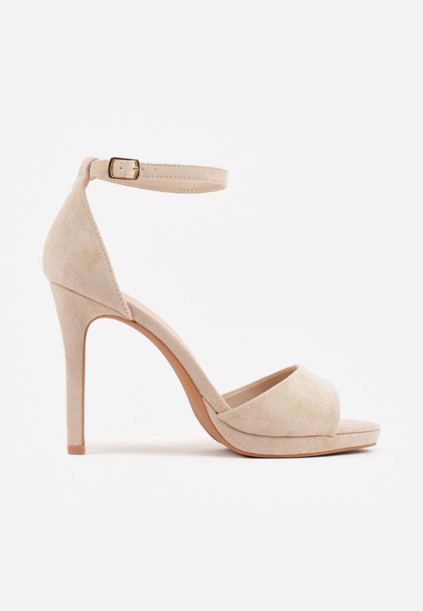 Born2be - Beżowe Sandały na Szpilce z Imitacji Zamszu z Paskiem wokół Kostki Fecili. Okazja: do pracy, na spotkanie biznesowe. Zapięcie: pasek. Kolor: beżowy. Materiał: zamsz. Obcas: na szpilce. Styl: elegancki, biznesowy