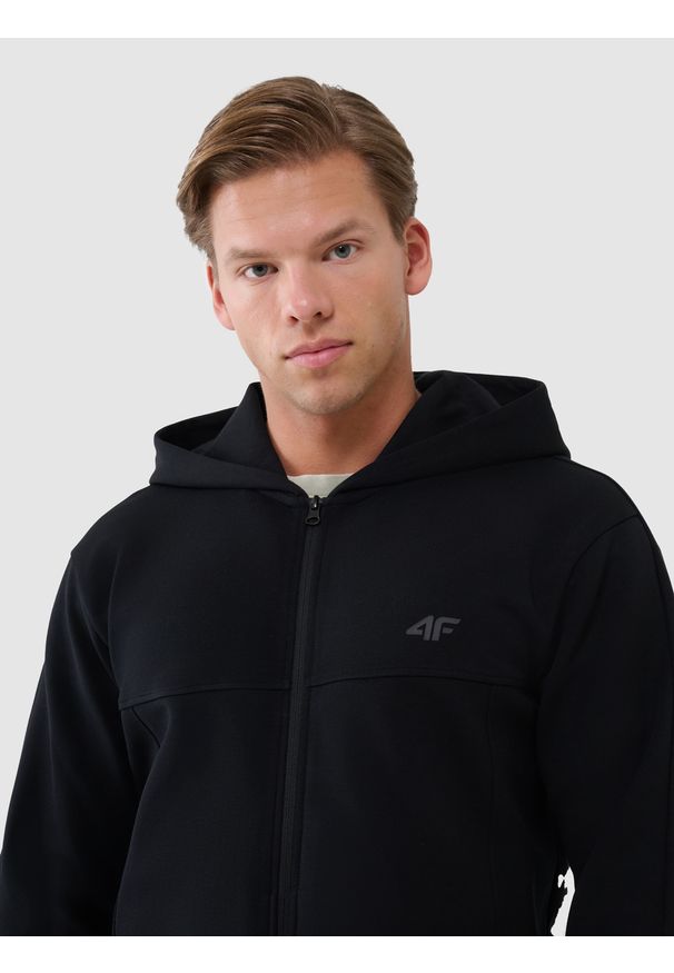 4f - 4F Bluza dresowa rozpinana z kapturem męska - czarna XXL. Okazja: na co dzień. Typ kołnierza: kaptur. Kolor: czarny. Materiał: dresówka. Wzór: gładki, ze splotem. Styl: casual, sportowy