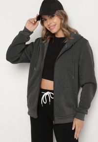 Born2be - Ciemnoszara Rozpinana Bluza z Bawełną i Kapturem Typu Oversize Diosa. Okazja: na co dzień. Kolor: szary. Materiał: bawełna. Sezon: jesień, wiosna. Styl: casual, klasyczny