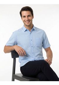 Koszula Weekendowa z Lnem, Krótki Rękaw - Brave Soul - Błękitna. Okazja: na co dzień. Kolor: niebieski. Materiał: bawełna, len. Długość rękawa: krótki rękaw. Długość: krótkie. Styl: casual #3