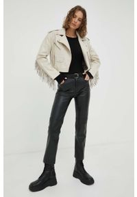 2NDDAY ramoneska skórzana damska kolor beżowy przejściowa. Kolor: beżowy. Materiał: skóra. Wzór: gładki #6