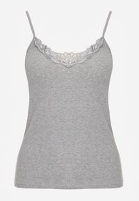 Born2be - Ciemnoszary Bawełniany Top na Ramiączkach z Ozdobną Koronką przy Dekolcie Berlisa. Okazja: na co dzień, na spotkanie biznesowe. Kolor: szary. Materiał: bawełna, koronka. Długość rękawa: na ramiączkach. Wzór: koronka. Styl: casual, biznesowy, elegancki #8