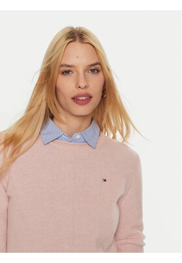 TOMMY HILFIGER - Tommy Hilfiger Sweter WW0WW44161 Różowy Regular Fit. Kolor: różowy. Materiał: wełna