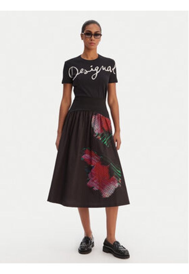 Desigual Spódnica midi 26SWFW02 Czarny Regular Fit. Kolor: czarny. Materiał: bawełna