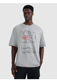 4f - 4F T-shirt oversize z nadrukiem męski - szary L. Okazja: na co dzień. Kolor: szary. Materiał: bawełna. Wzór: nadruk. Styl: casual