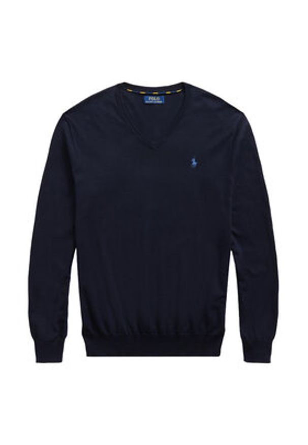 Polo Ralph Lauren Sweter Ls Sf Vn Pp 710670789004 Granatowy Slim Fit. Typ kołnierza: polo. Kolor: niebieski. Materiał: bawełna