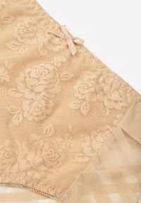 Renee - Beżowe Siateczkowe Majtki Figi High Waist z Koronkowymi Zdobieniami Heylih. Stan: podwyższony. Kolekcja: plus size. Kolor: beżowy. Materiał: koronka. Wzór: aplikacja #3