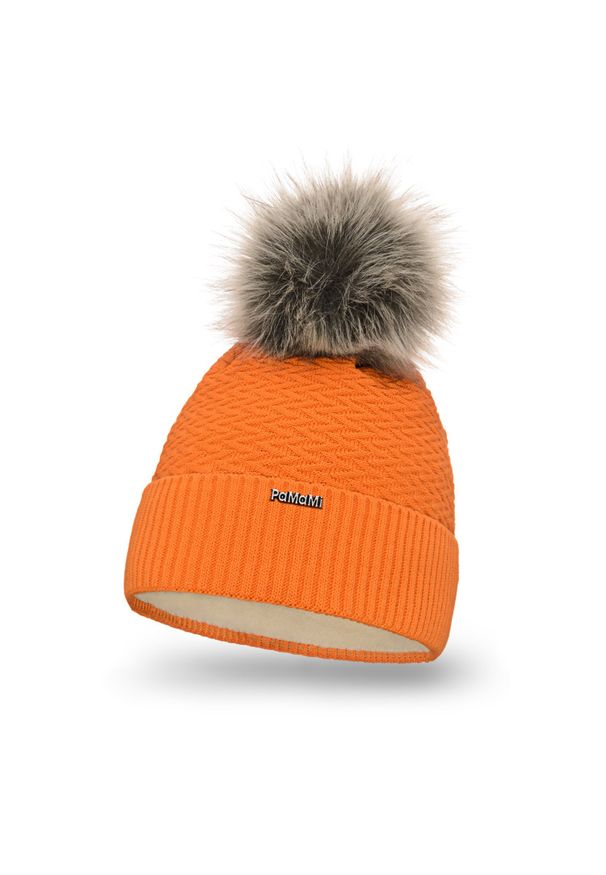 Zimowa czapka damska PaMaMi - Pomarańczowy. Kolor: pomarańczowy. Materiał: akryl. Sezon: zima