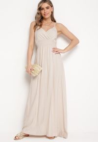 Born2be - Jasnobeżowa Sukienka Cadole. Kolor: beżowy. Materiał: bawełna. Długość rękawa: na ramiączkach. Typ sukienki: kopertowe. Styl: wakacyjny. Długość: maxi #6