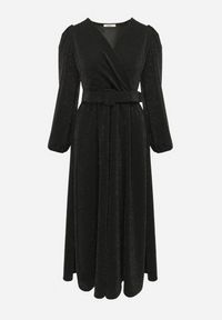 Born2be - Czarna Rozkloszowana Sukienka Maxi z Kopertowym Dekoltem i Paskiem Zeina. Kolor: czarny. Typ sukienki: kopertowe. Styl: klasyczny. Długość: maxi #3