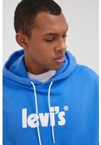 Levi's® - Levi's bluza bawełniana męska z kapturem z nadrukiem. Okazja: na spotkanie biznesowe. Typ kołnierza: kaptur. Kolor: niebieski. Materiał: bawełna. Wzór: nadruk. Styl: biznesowy